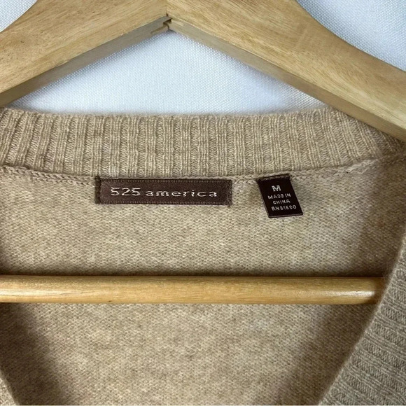 525 America Camel Brown V Neck Cashmere Sweater M - Picture 5 of 6